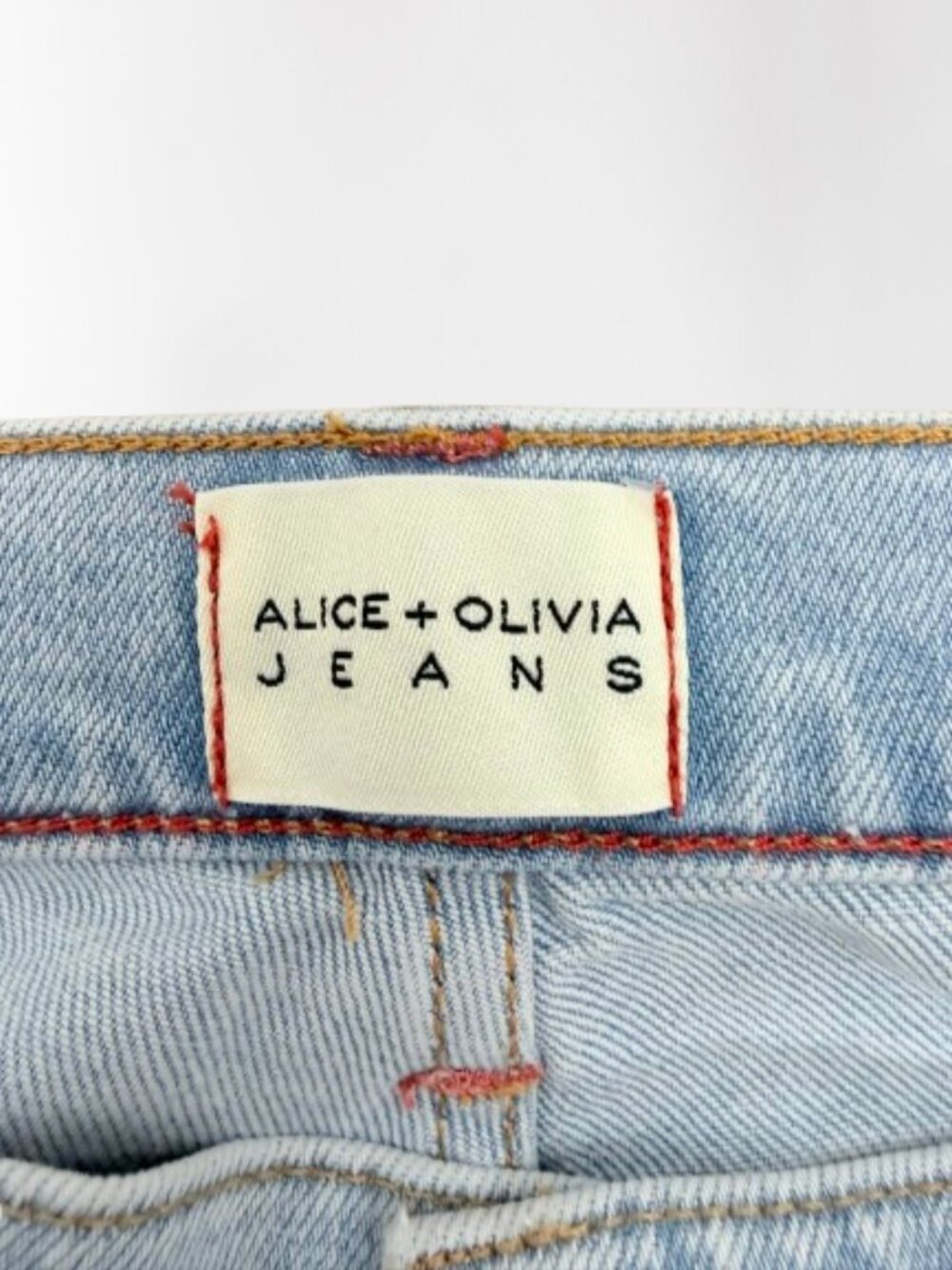 Alice+Olivia High Rise Bootcut Jeans Raw Hem Size 28 x 31" Light Blue - Picture 5 of 10